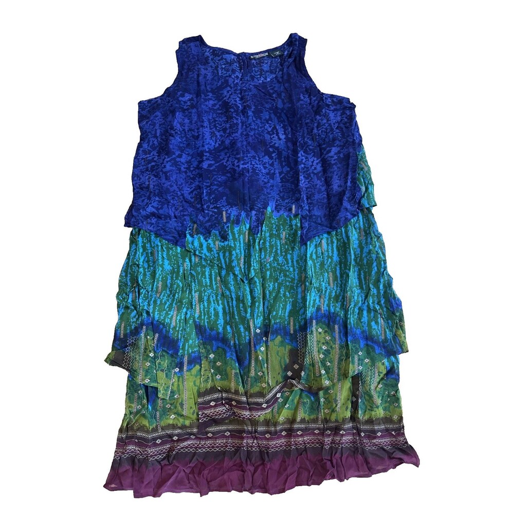 Pyramid Collection Purple Sunset Ruffle Tiered Dress Sz 2X Sleeveless Boho NEW